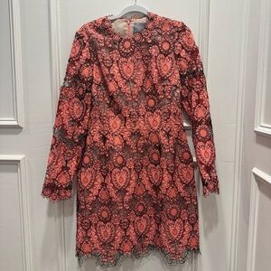 Lela Rose | Corded Heart Lace Long Sleeve Seamed Dress Salmon Size 8